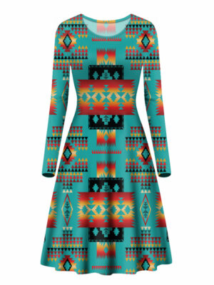 gb nat00046 01 blue native pattern native long sleeve dress