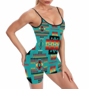 gb nat00046 01 blue native tribes pattern basic fitted unitard romper