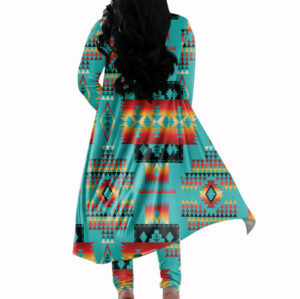 gb nat00046 01 blue native tribes pattern cardigan coat long pant set 1