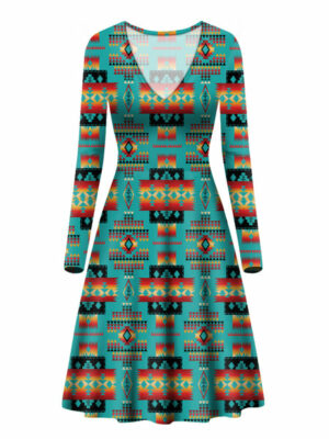 gb nat00046 01 blue native tribes pattern native american v long sleeve dress 1