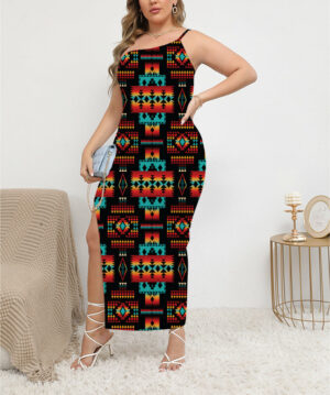 gb nat00046 02 black native tribes oblique shoulder exposure dress with side