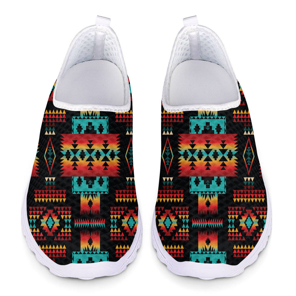 GB-NAT00046-02 Black Native Tribes Pattern Native American Mesh Shoes ...