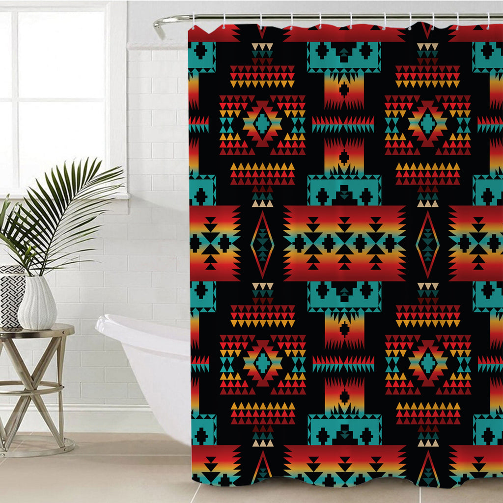 Black Native Tribes Pattern Native American Shower Curtain 49native Com   Gb Nat00046 02 Black Native Tribes Pattern Native American Shower Curtain 