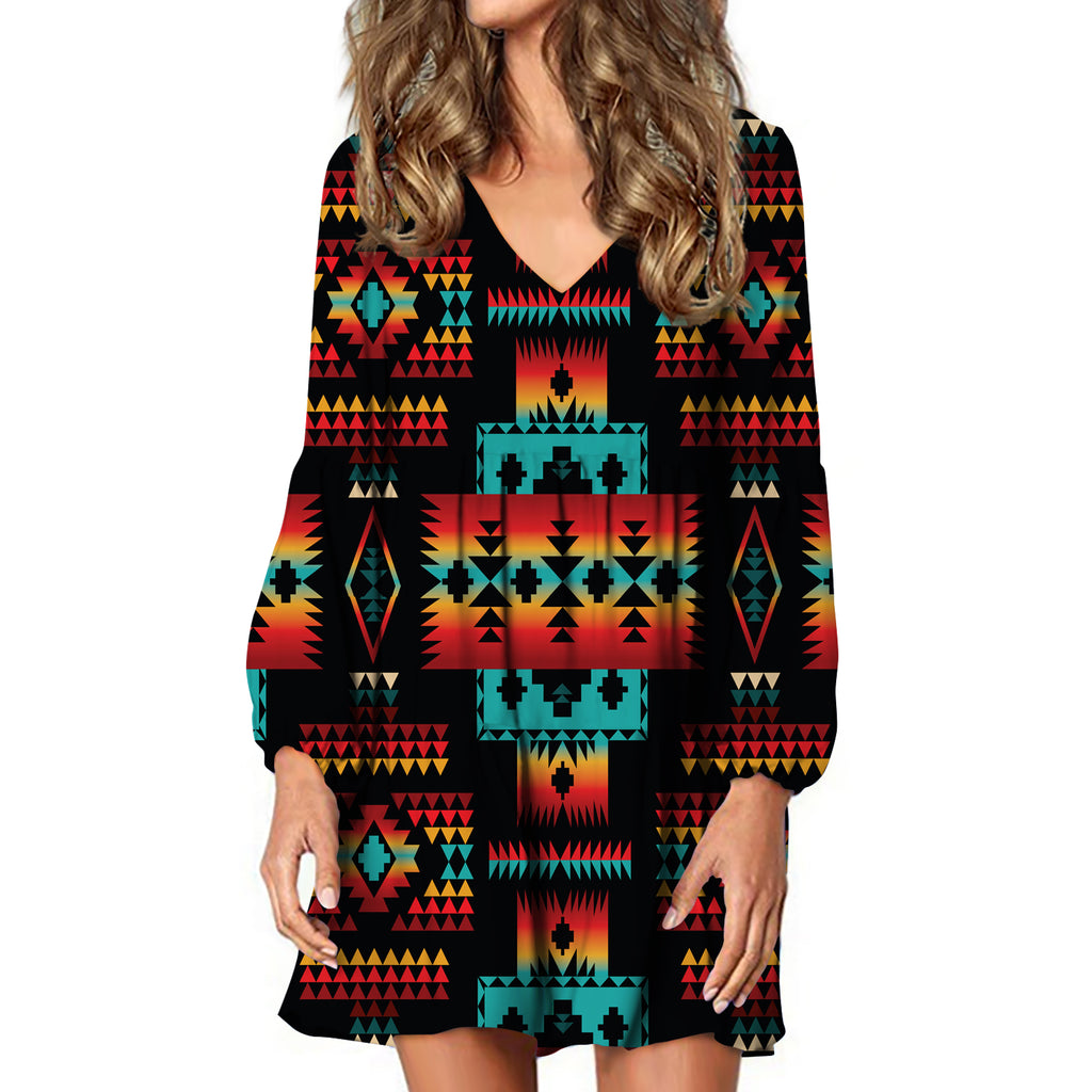GB-NAT00046-02 Black Native Tribes Pattern Native American Swing Dress ...