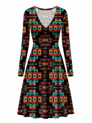 gb nat00046 02 black pattern native v long sleeve dress 1