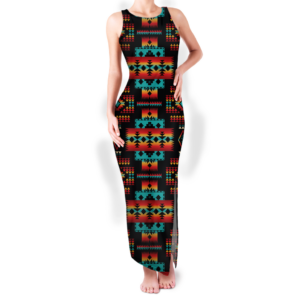 gb nat00046 02 pattern native round neck double slit sundress