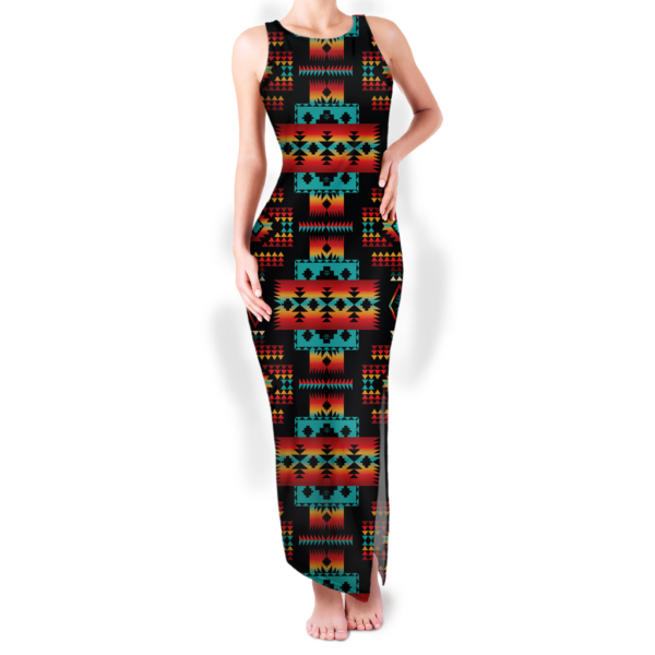 gb nat00046 02 pattern native round neck double slit sundress