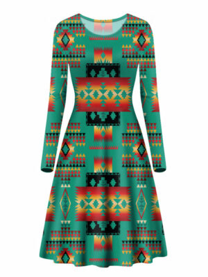 gb nat00046 05 green design native long sleeve dress 1