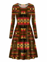 gb nat00046 08 brown native pattern long sleeve dress