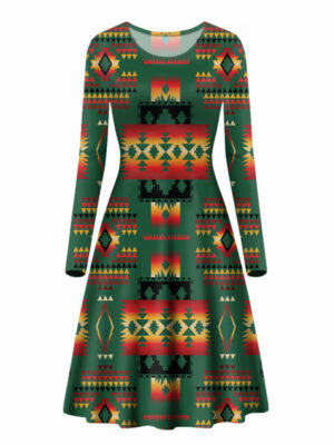 gb nat00046 10 dark green pattern native long sleeve dress 1