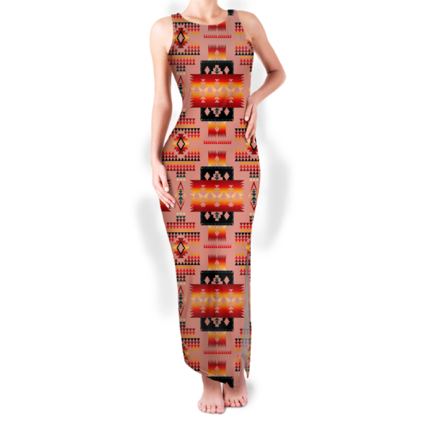 gb nat00046 16 pattern native round neck double slit sundress