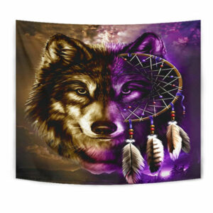gb nat0005 tape01 dreamcatcher purple wolf native american tapestry 1