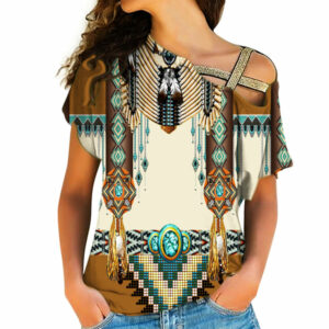 gb nat00059 brown pattern breastplate native american cross shoulder shirt 1