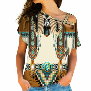 gb nat00059 brown pattern breastplate native american cross shoulder shirt