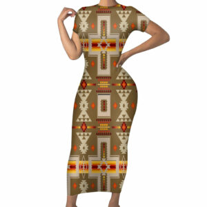 gb nat00062 10 light brown tribe design native american short sleeved body dress