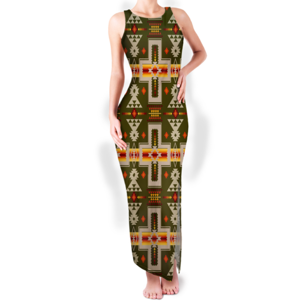 gb nat00062 12 pattern native round neck double slit sundress