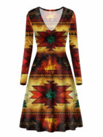 gb nat00068 united tribes brown design native american v long sleeve dress