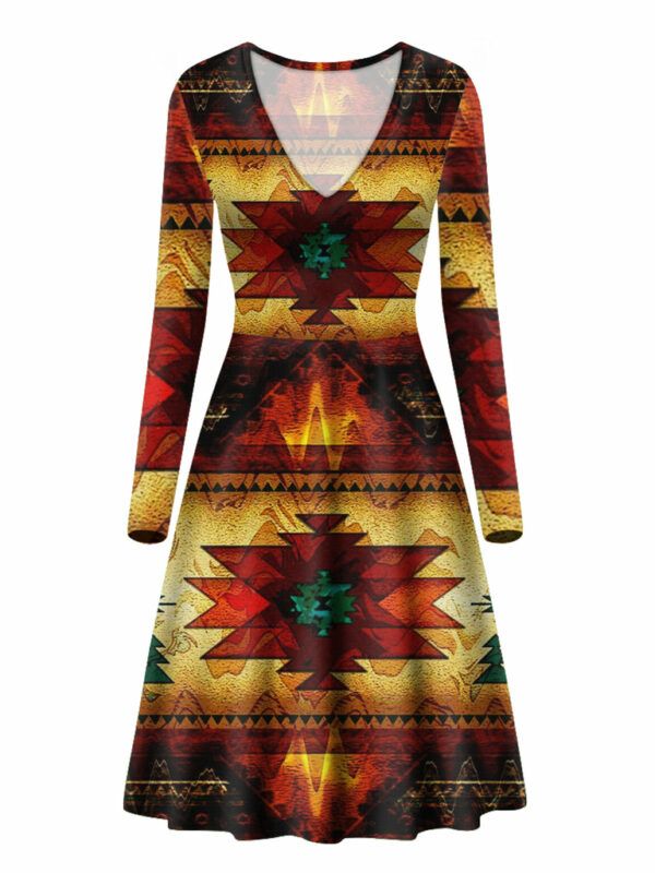 gb nat00068 united tribes brown design native american v long sleeve dress