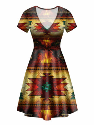 gb nat00068 united tribes brown design neck dress