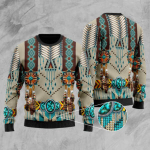 gb nat00069 turquoise blue pattern breastplate native american sweater