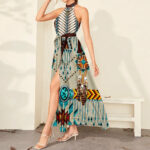 gb nat00069 turquoise blue pattern dress maxi ligation