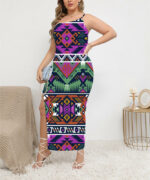 gb nat00071 02 pattern native oblique shoulder exposure dress with side split