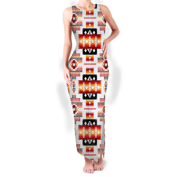 gb nat00075 pattern native round neck double slit sundress