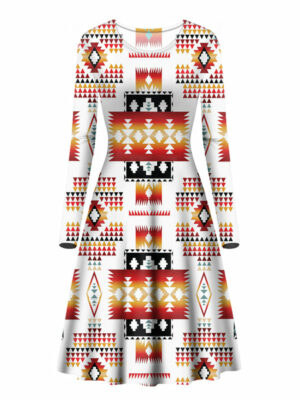 gb nat00075 white pattern native long sleeve dress 1