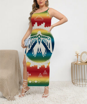 gb nat00077 thunderbird rainbow oblique shoulder exposure dress with side split