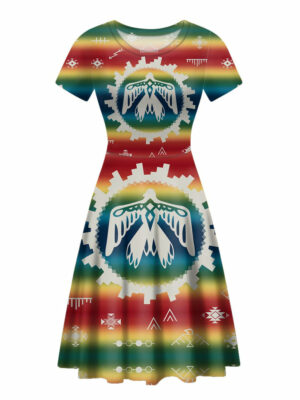 gb nat00077 thunderbird rainbow round neck dress