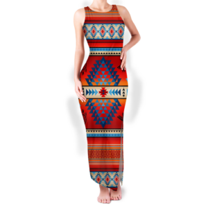 gb nat00087 01 pattern native round neck double slit sundress