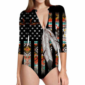 gb nat00108native american flag feather womens long sleeve one piece swimsuit