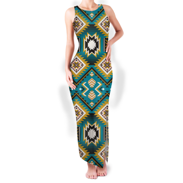 gb nat00114 pattern native round neck double slit sundress