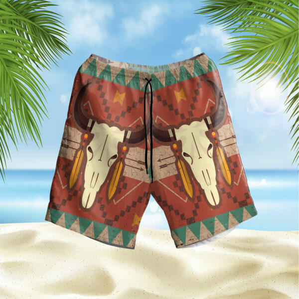 gb nat00135 native american bison skull hawaiian shorts