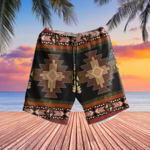 gb nat00139 brown geometric native hawaiian shorts