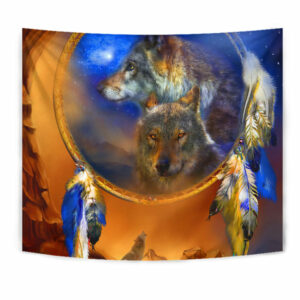 gb nat00179 wolf dreamcatcher native american tapestry 1
