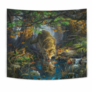 gb nat00182 wolf by the river native tapestry 1