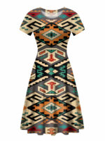 gb nat00225 orange native tribes round neck dress