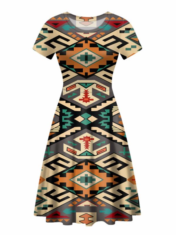 gb nat00225 orange native tribes round neck dress