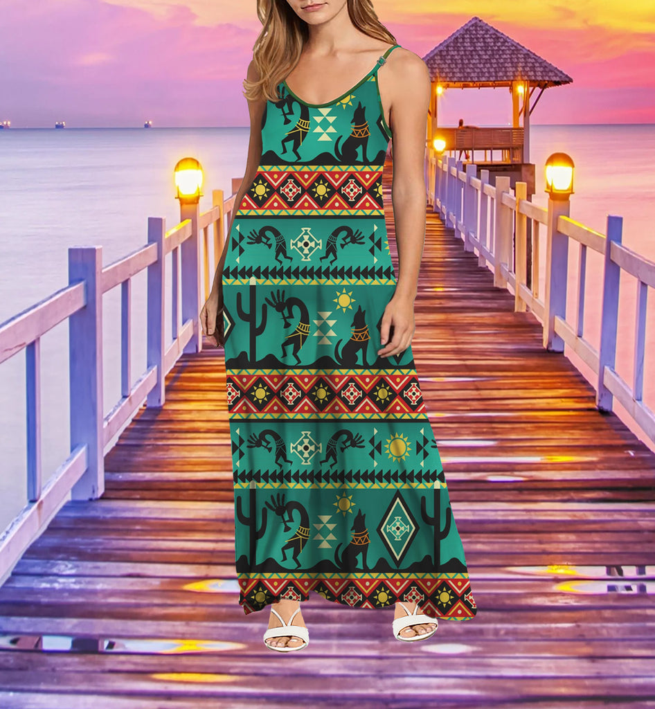 Kokopelli Myth Green Maxi Dress 