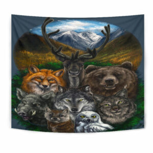 gb nat00237 wolf with animal native tapestry 1
