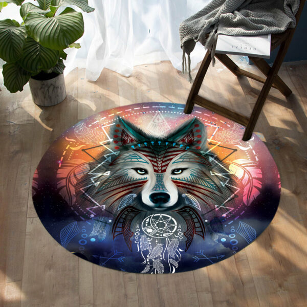 gb nat00314wolf moon galaxy round carpet