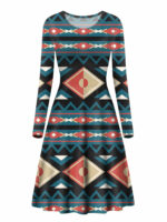 gb nat00315 diamond pattern native long sleeve dress