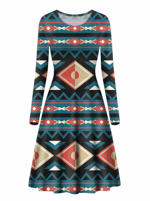 gb nat00315 diamond pattern native long sleeve dress