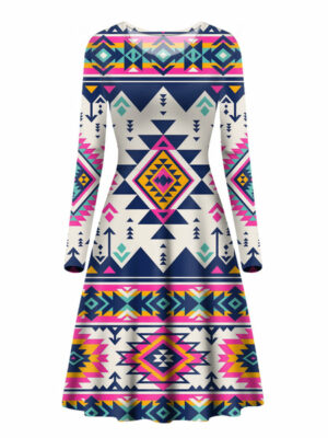 gb nat00316 pink pattern native long sleeve dress 1