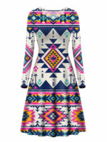 gb nat00316 pink pattern native long sleeve dress