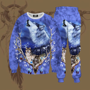 gb nat00317 wolve native american sweatshirt sweatpants set