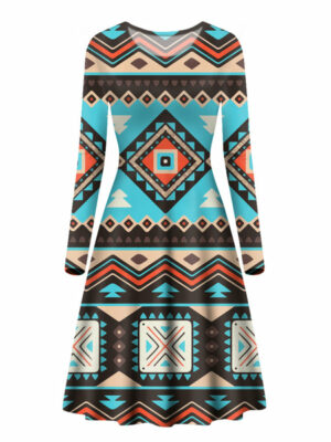 gb nat00319 line shapes ethnic pattern long sleeve dress 1