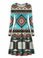 gb nat00319 line shapes ethnic pattern long sleeve dress