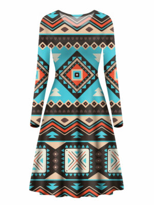 gb nat00319 line shapes ethnic pattern long sleeve dress